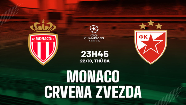 Nhận định Monaco vs Crvena Zvezda 23h45 ngày 22/10 (Champions League 2024/25). Hãy đến 188BET cá cược bóng đá .